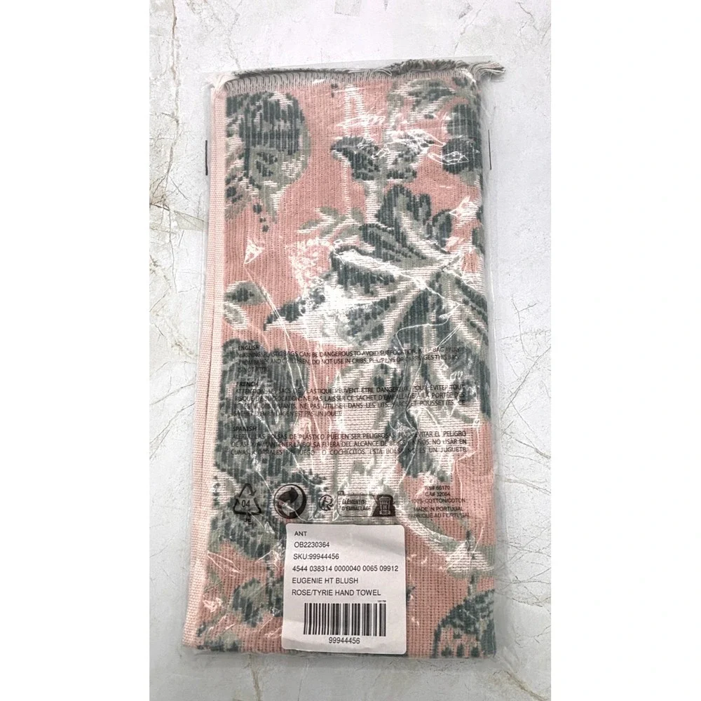 Anthropologie Eugenie Cotton Woven Floral Hand Towel Rose Tyrie Blush NWT 30x16‎